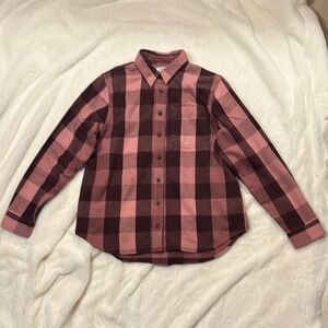LL Bean Organic Cotton Flannel Plaid Shirt - Pink and purple